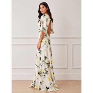 ASOS Deep Ruffle Dress Cape Plunge Floral Maxi Dress 4